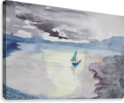 One Man Sailboat - Painting (429x357), Png Download