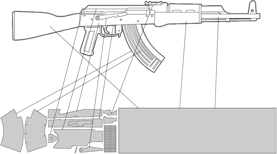 Drawn Pistol Ak - Template Ak47 (900x500), Png Download