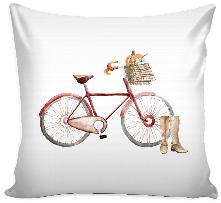 Red Watercolor Fall Bicycle With Pumpkins And Throw - Pitbull Yoga (1024x1024), Png Download
