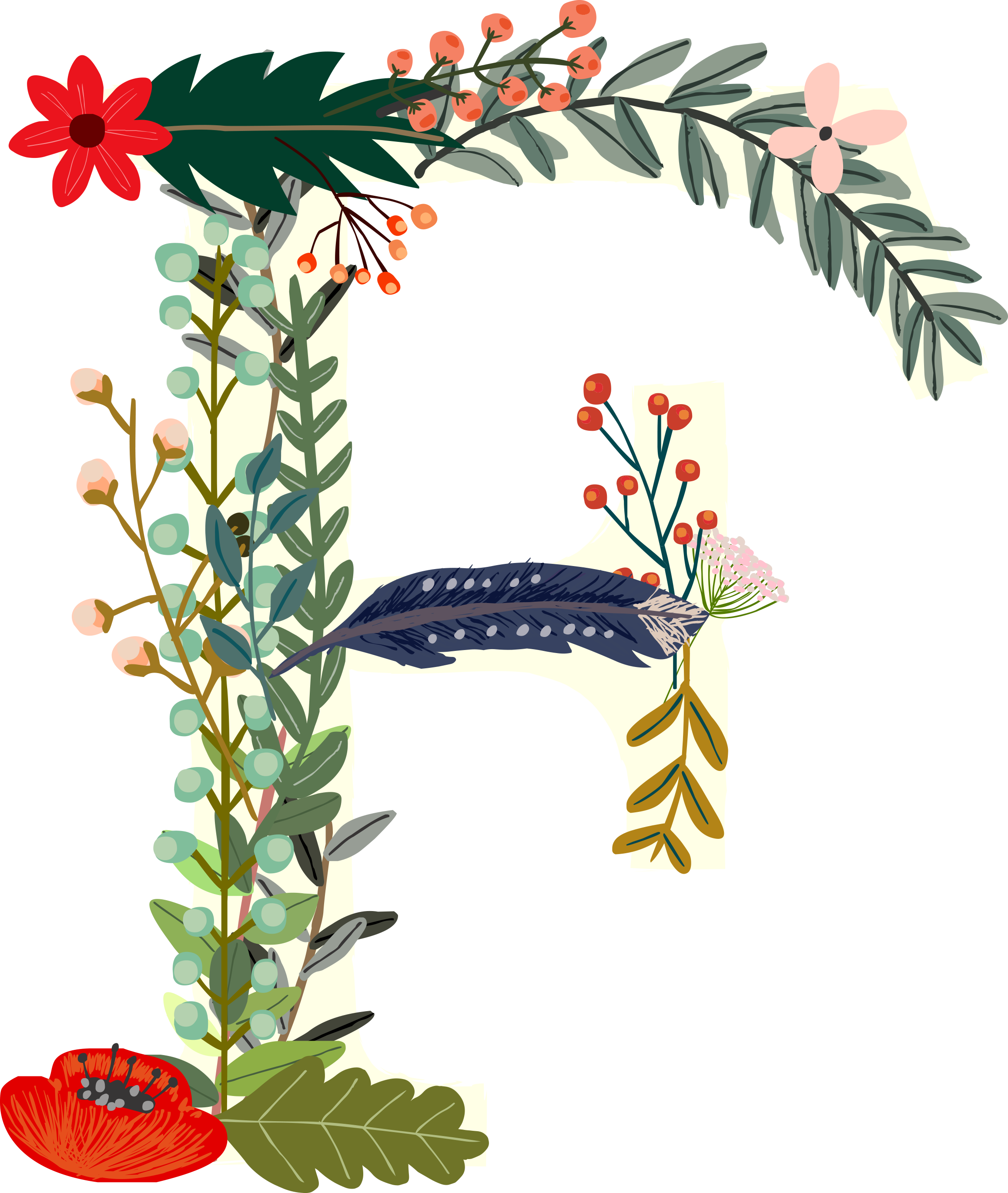 Watercolour - Garden Of Letters Linen Printed Tea Towel, Verdant, (2317x2742), Png Download