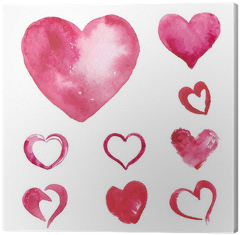 Set Of Watercolor Painted Pink Heart Canvas Print • - Watercolor Painting (400x400), Png Download