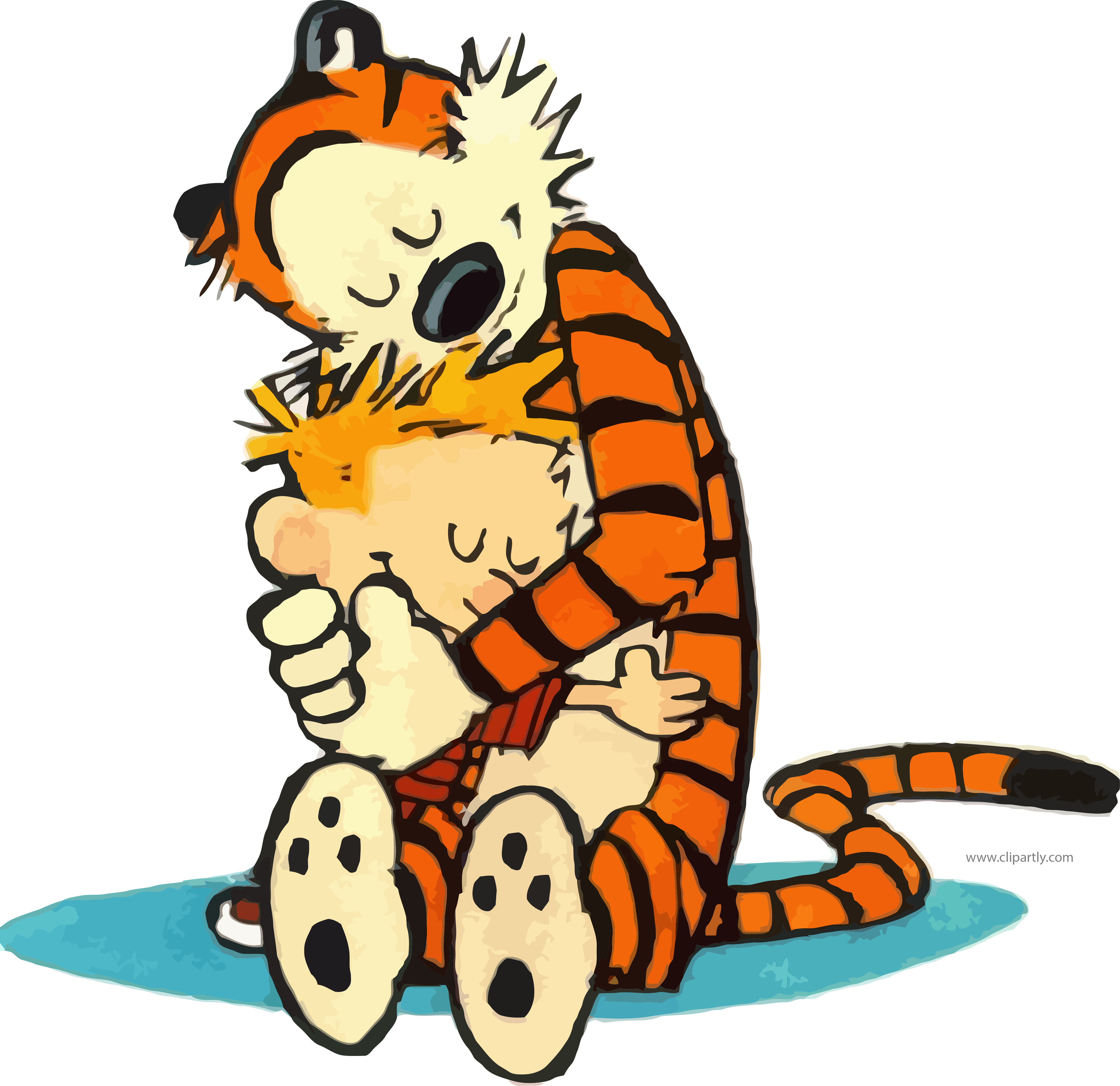 Sleeping Tigger And Boy Hug Clipart Png - Calvin And Hobbes Hug (4024x3904), Png Download