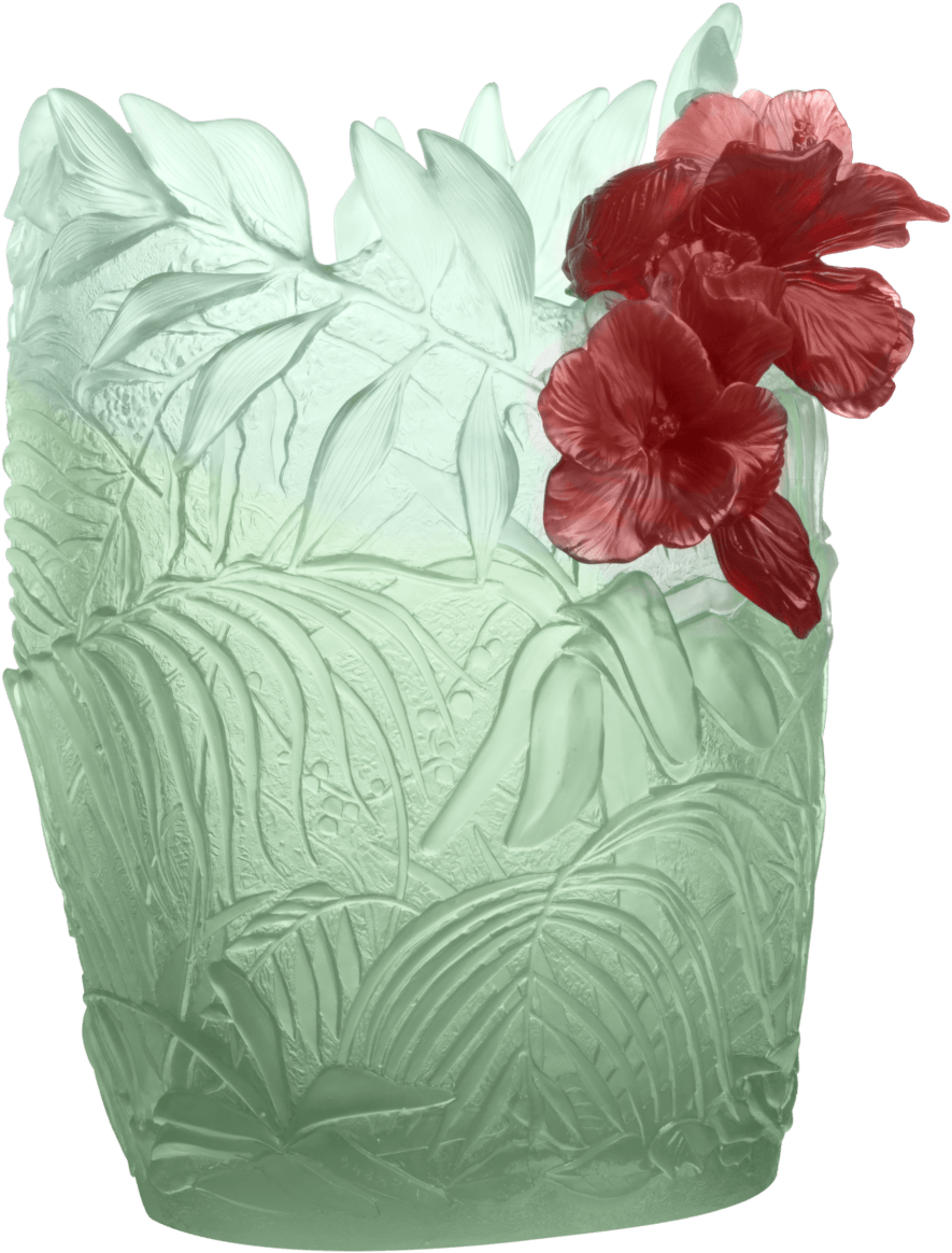 00 Large Light Green & Red Hibiscus Oval Vase - Daum Hibiscus Vase (960x1244), Png Download