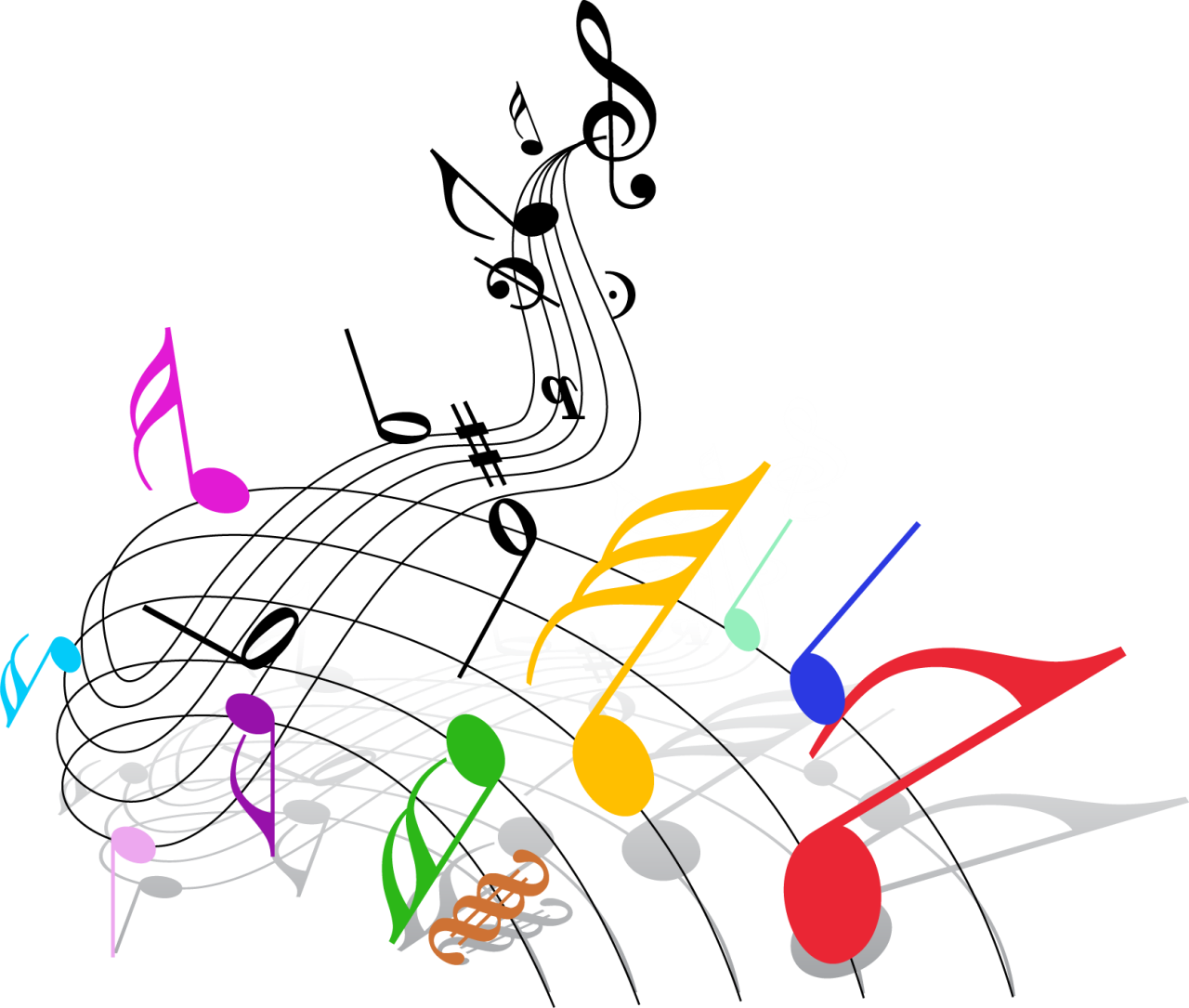 Music Clipart Abstract - Notas Musicales De Colores En Png (1280x1085), Png Download