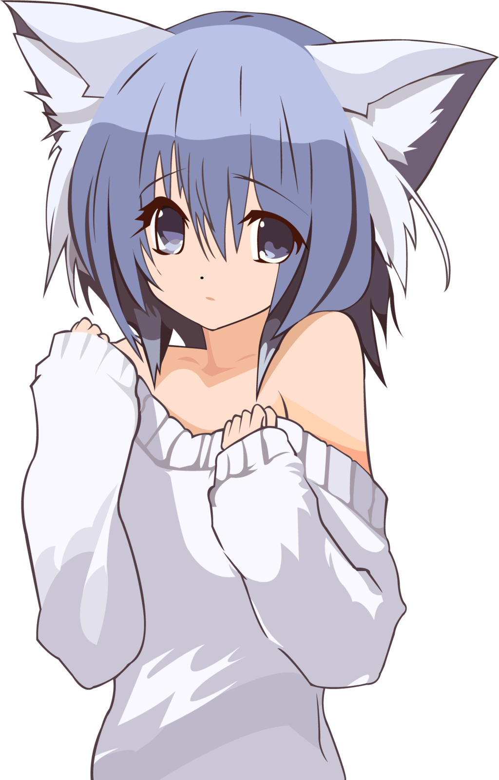 Cat Girl Pullover - Anime Neko Girl With Blue Hair (1024x1598), Png Download