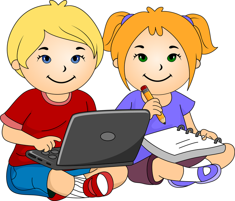 Laptop Clipart For Kids - Girl And Boy Writing Clipart (750x641), Png Download