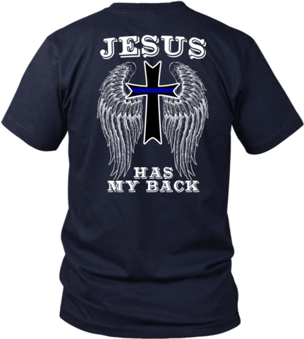 Police Thin Blue Line Cross Jesus Guardian Angel Shirt - Misfits Bat Shirt (480x480), Png Download
