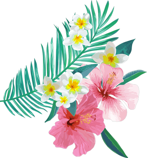 Tropical Leaves Flowers Plants Ftestickers - Tropical Leaves And Flowers Png (500x540), Png Download