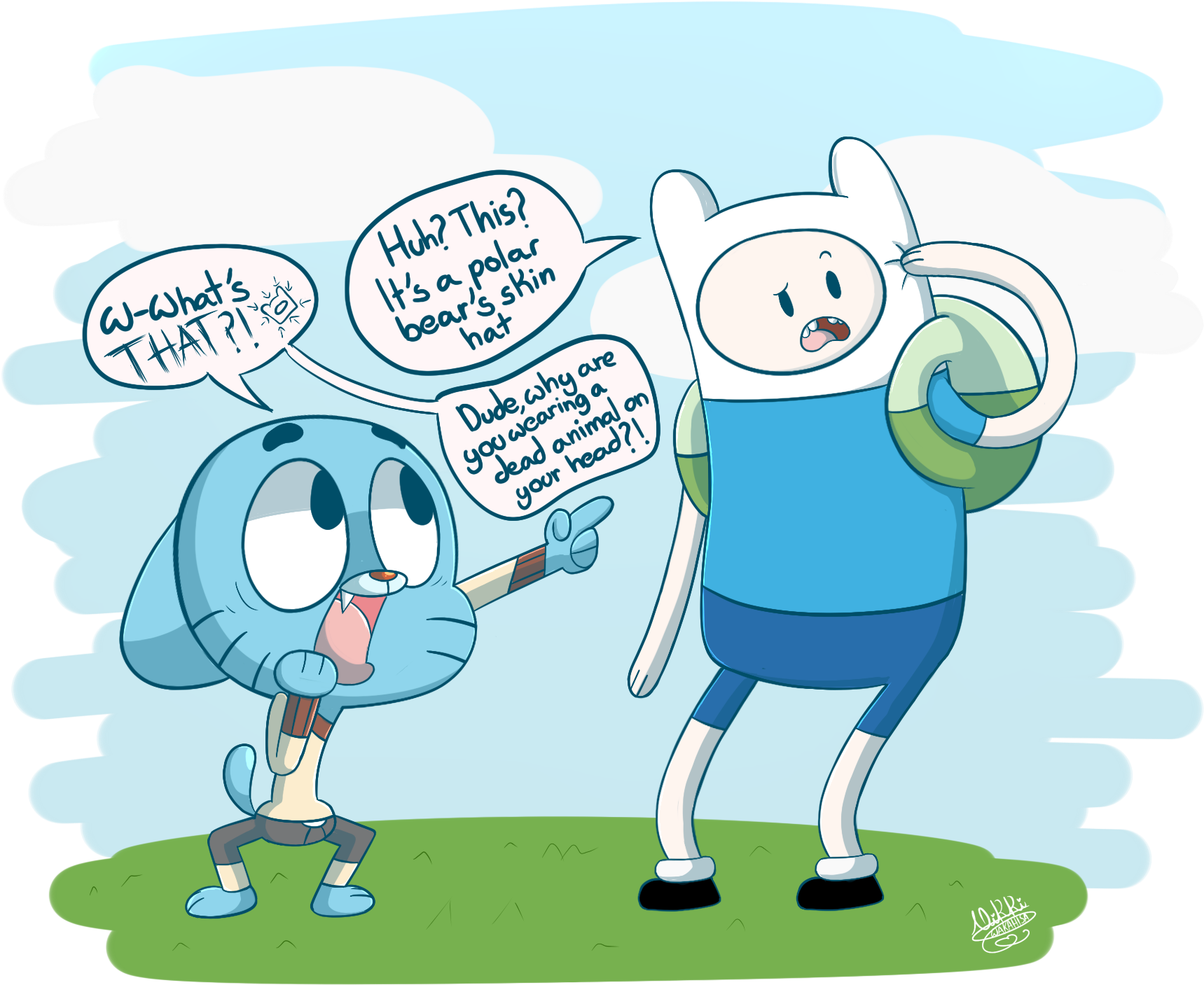 Gumball Meets The Human By Arachnide Pool - Gumball Finn (1800x1500), Png Download