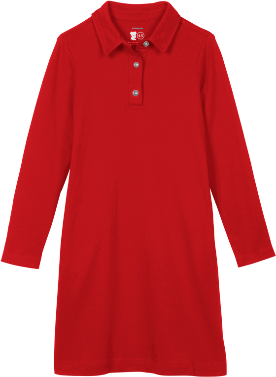 Child Wearing The Long Sleeve Polo Dress In Kids Size - Dress (850x891), Png Download