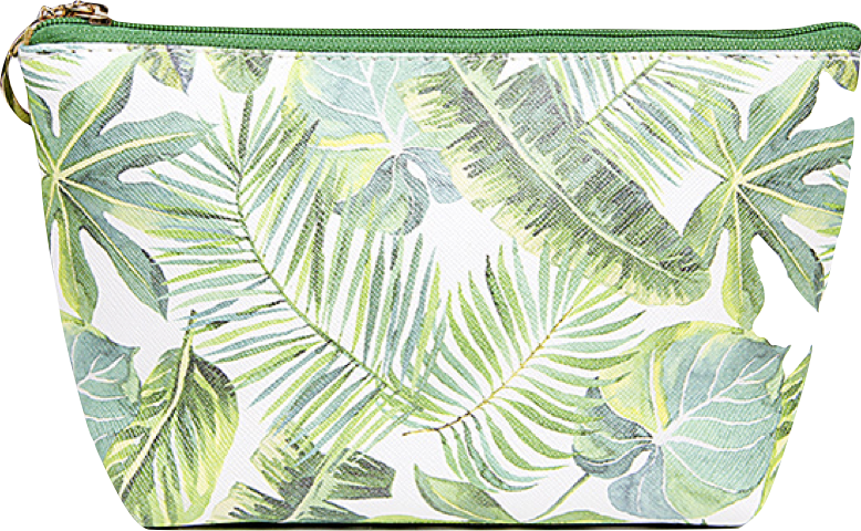 Tropical Leaf Pouch/ Cosmetic Bag - Green Palm Leaves On The White Background Round Mouse (778x480), Png Download