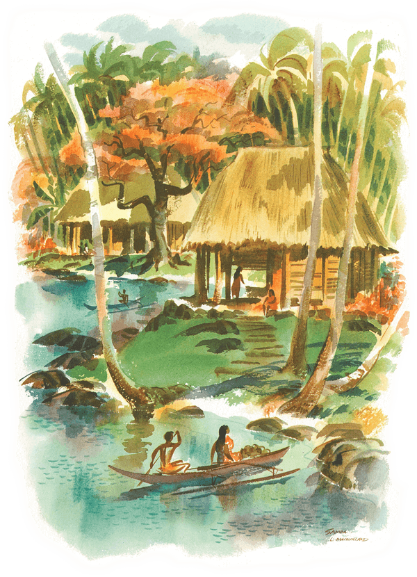 Vintage Hawaiian Watercolor Painting - Giclee Print: Samoa By Louis Macouillard : 32x24in (600x830), Png Download