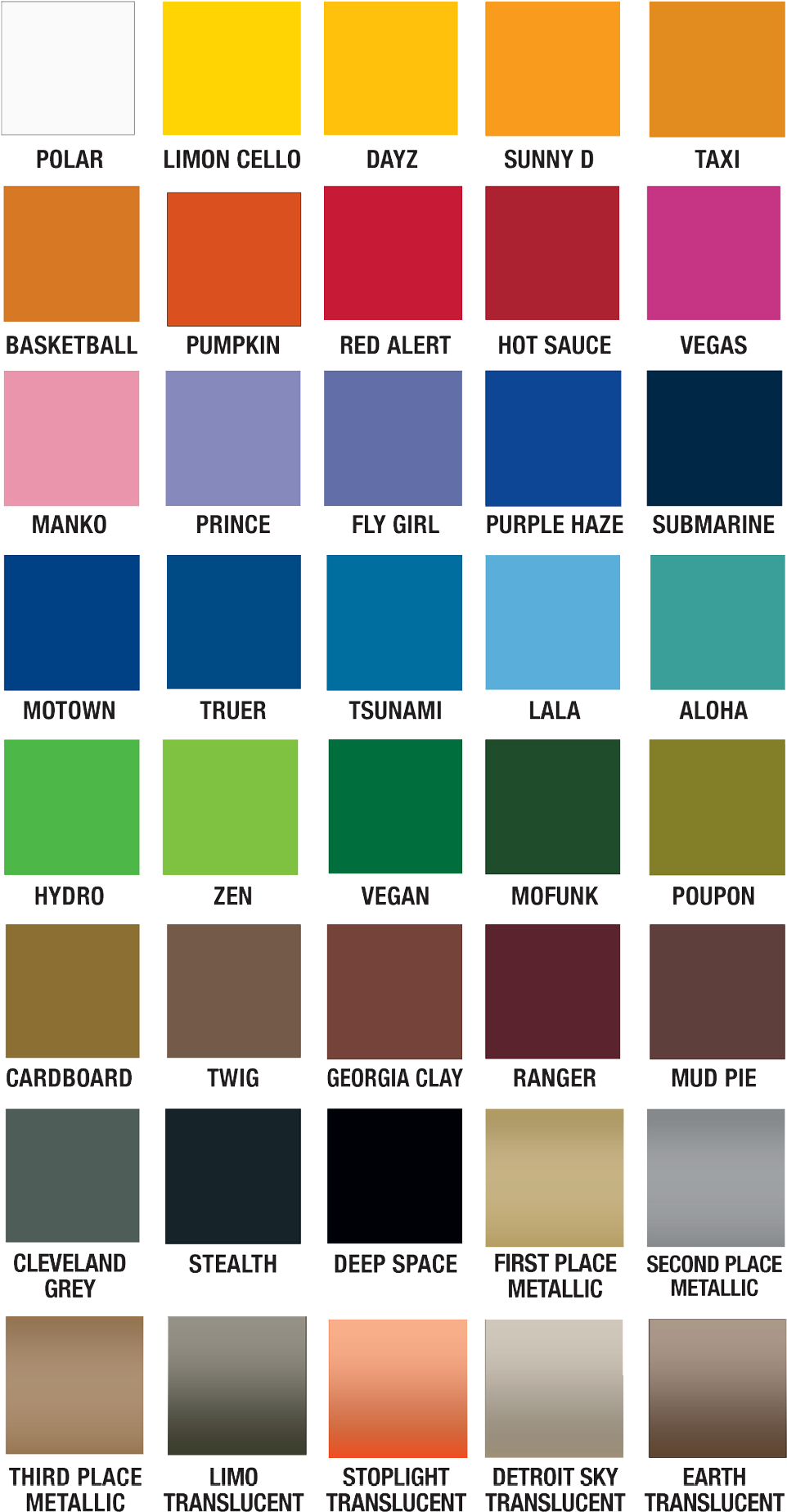 Spray Paint Color Chart