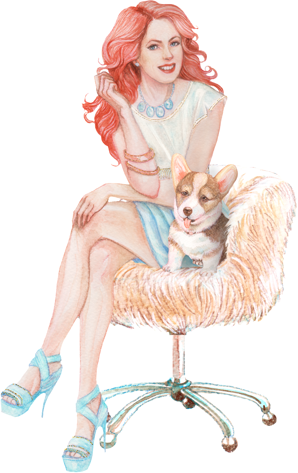 Oil Painting Female Pet Cartoon Transparent - Red Hair (1024x1625), Png Download