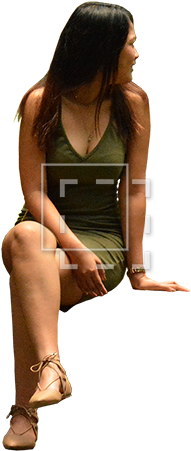 Woman Sitting Wearing Green Sun Dress - Sitting (450x450), Png Download