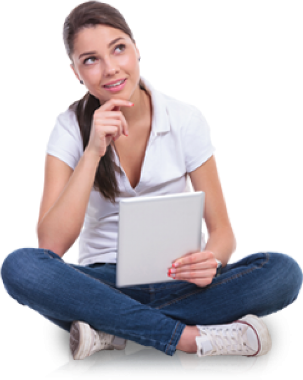 Thinking Woman Png Free Download - Woman With Laptop Png (600x760), Png Download
