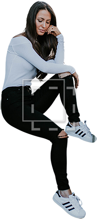 Woman In Adidas Shoes Sitting Casually - Cut Out Person Sitting (450x450), Png Download