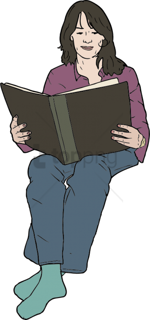 Lady, Woman, Reading, Cartoon, Book, Sitting - Woman Reading Clipart (320x640), Png Download