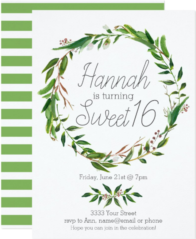Laurel Wreath Sweet Sixteen Party Invitation (1000x1000), Png Download