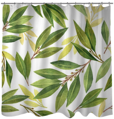 Watercolor Bay Leaf Seamless Pattern Of Flowers And - Curtain (400x400), Png Download