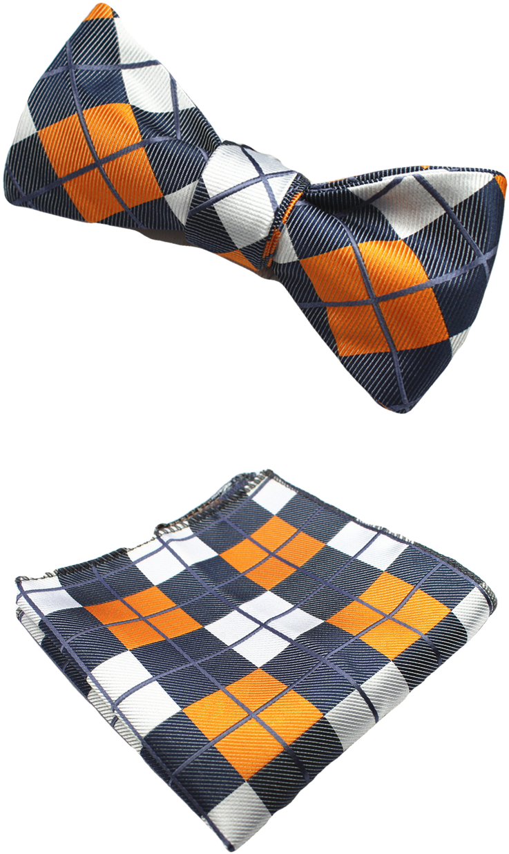 Grey, Orange & White Plaid Bow Tie And Pocket Square - Tartan (792x1280), Png Download