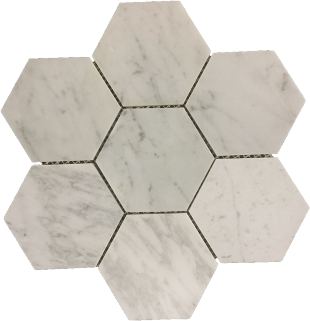 Bianco Carrara 5" Hexagon Mosaic Polished - Floor (640x663), Png Download