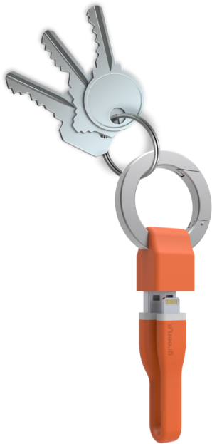 Porte Cle Cable Tpe 10 Cm Orange Lightning 2,4a - Micro-usb (650x650), Png Download