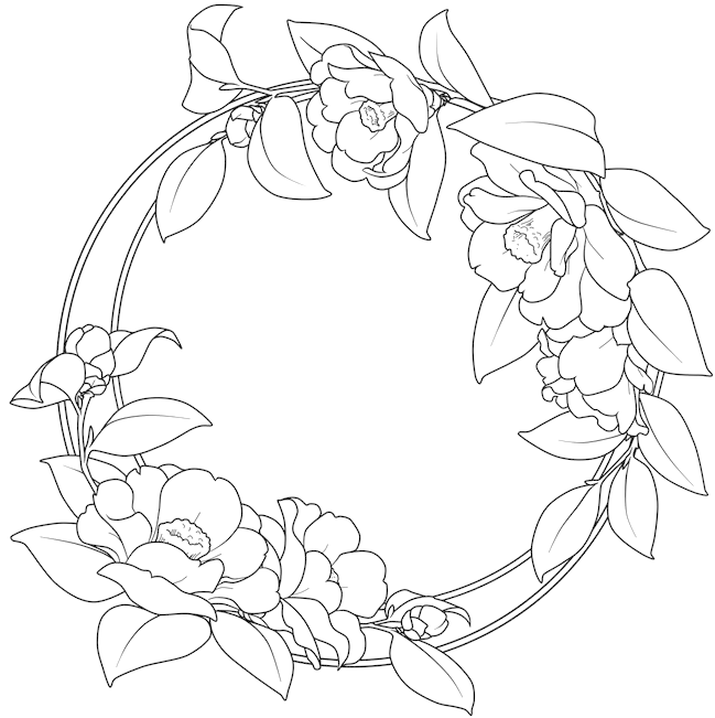 Flower Camellia Vector Artwork Border Round Clipart - Round Border Design Black And White (700x700), Png Download