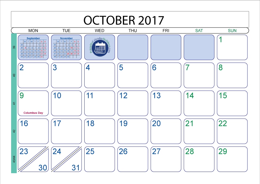 October 2017 Printable Calendar Template - August 2011 Calendar Printable (842x595), Png Download