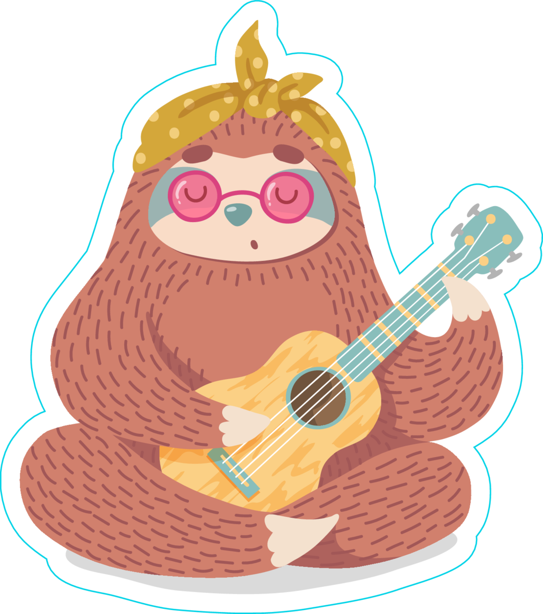 Hippie Sloth Playing Guitar Sticker - Watercolour Sloth (1061x1200), Png Download