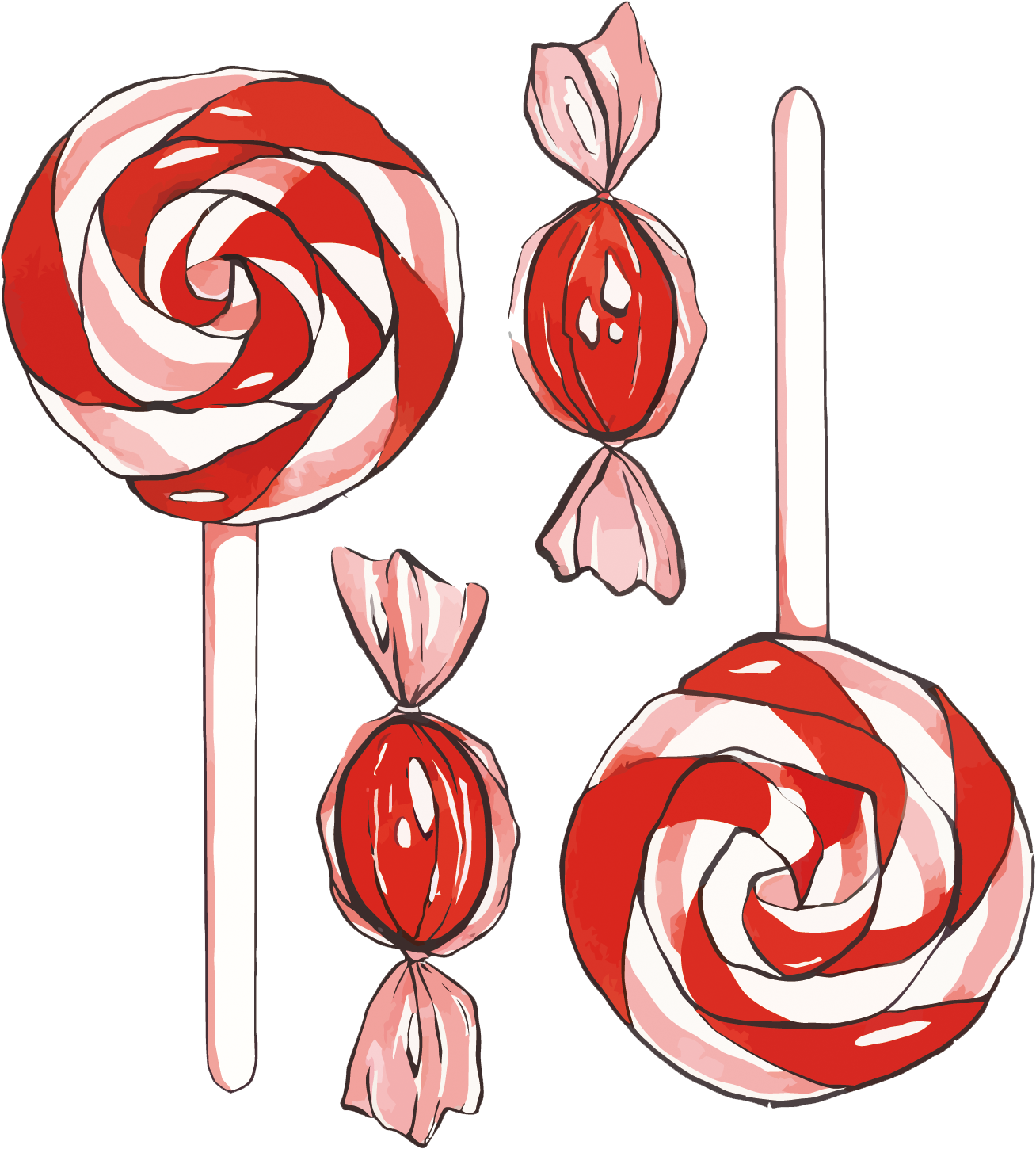 Lollipop Cotton Candy Watercolor Painting - Cute Watercolor Candy Cane (1500x1654), Png Download