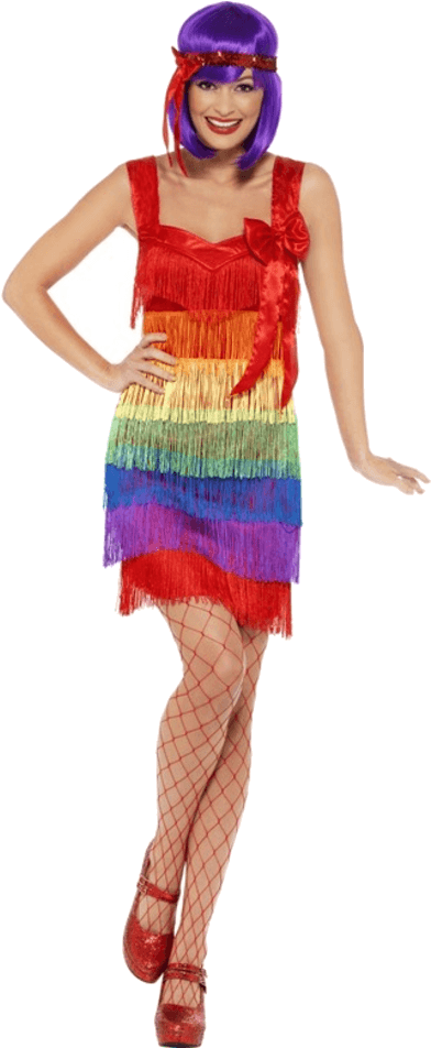 Adult Rainbow Flapper Costume - Charleston Stil (600x951), Png Download