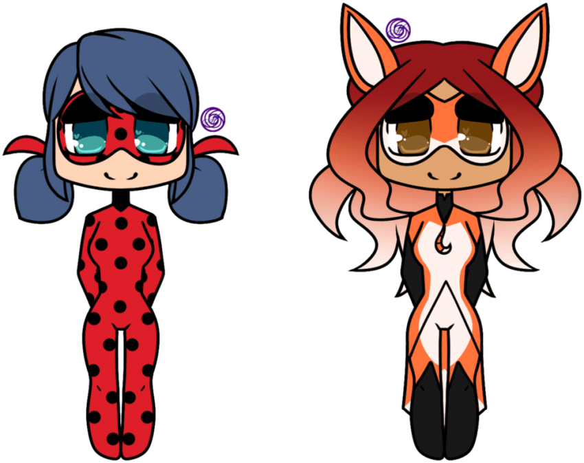 Free Png Download Chibi Ladybug And Rena Rouge By Morgafur - Miraculous Ladybug Rena Rouge Chibi (850x673), Png Download