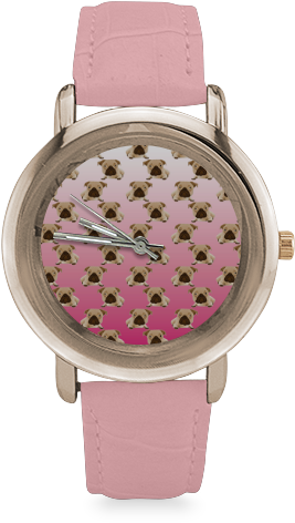 Cute Pugs On Pink Gradient Background Women's Rose - Watch (800x800), Png Download
