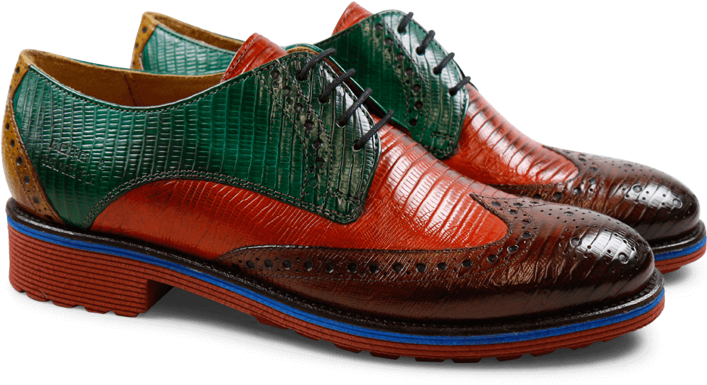 Derby Shoes Amelie 3 Guana Wood Orange Green Yellow - Leather (1024x1024), Png Download
