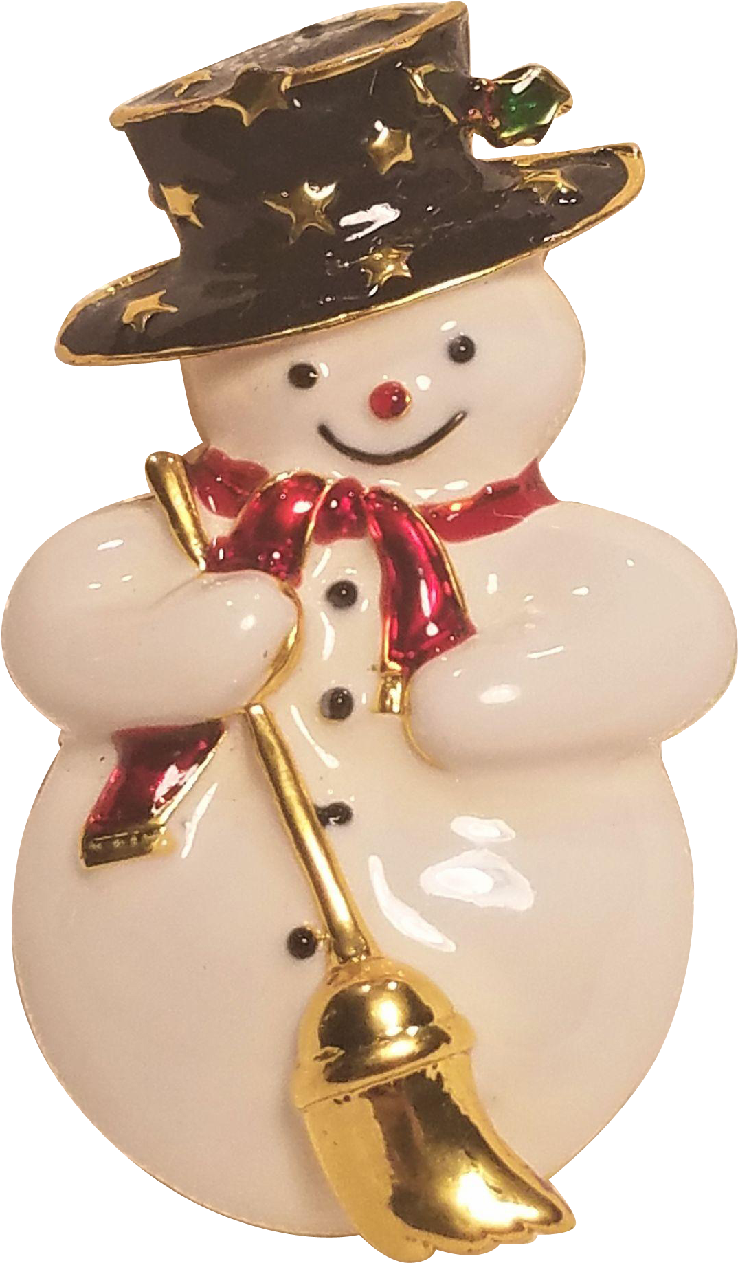 Vintage Christmas Snowman Pin With Broom Scarf And - Figurine (1837x1837), Png Download