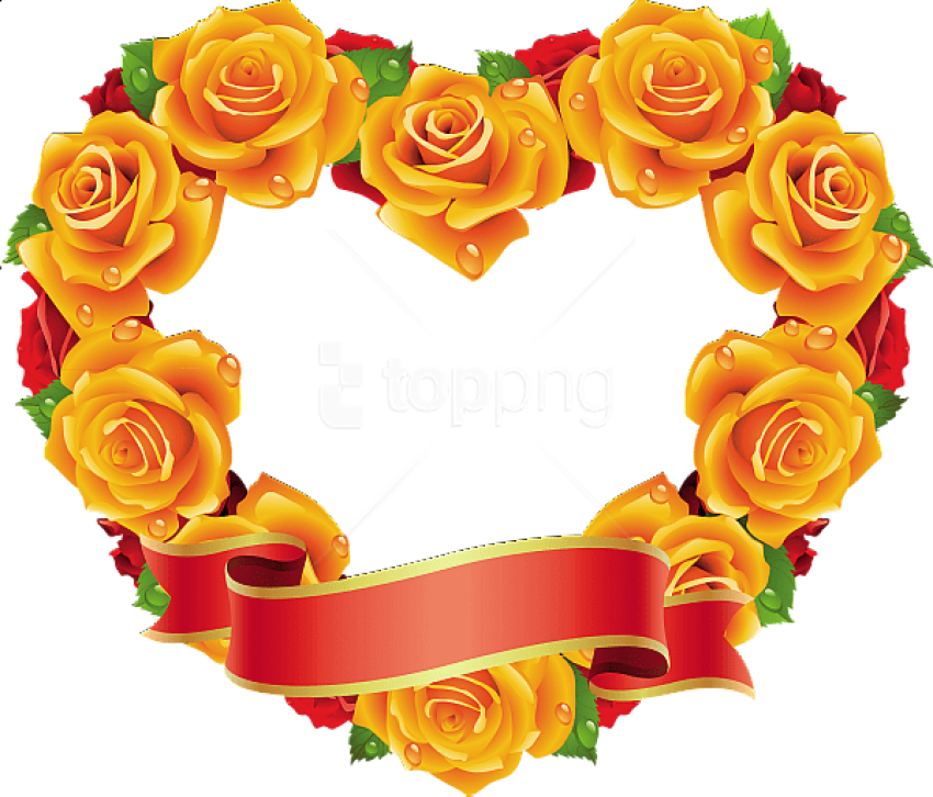 Free Png Yellow And Red Roses Heart Transparent Frame - Yellow Roses Heart Shape (850x726), Png Download