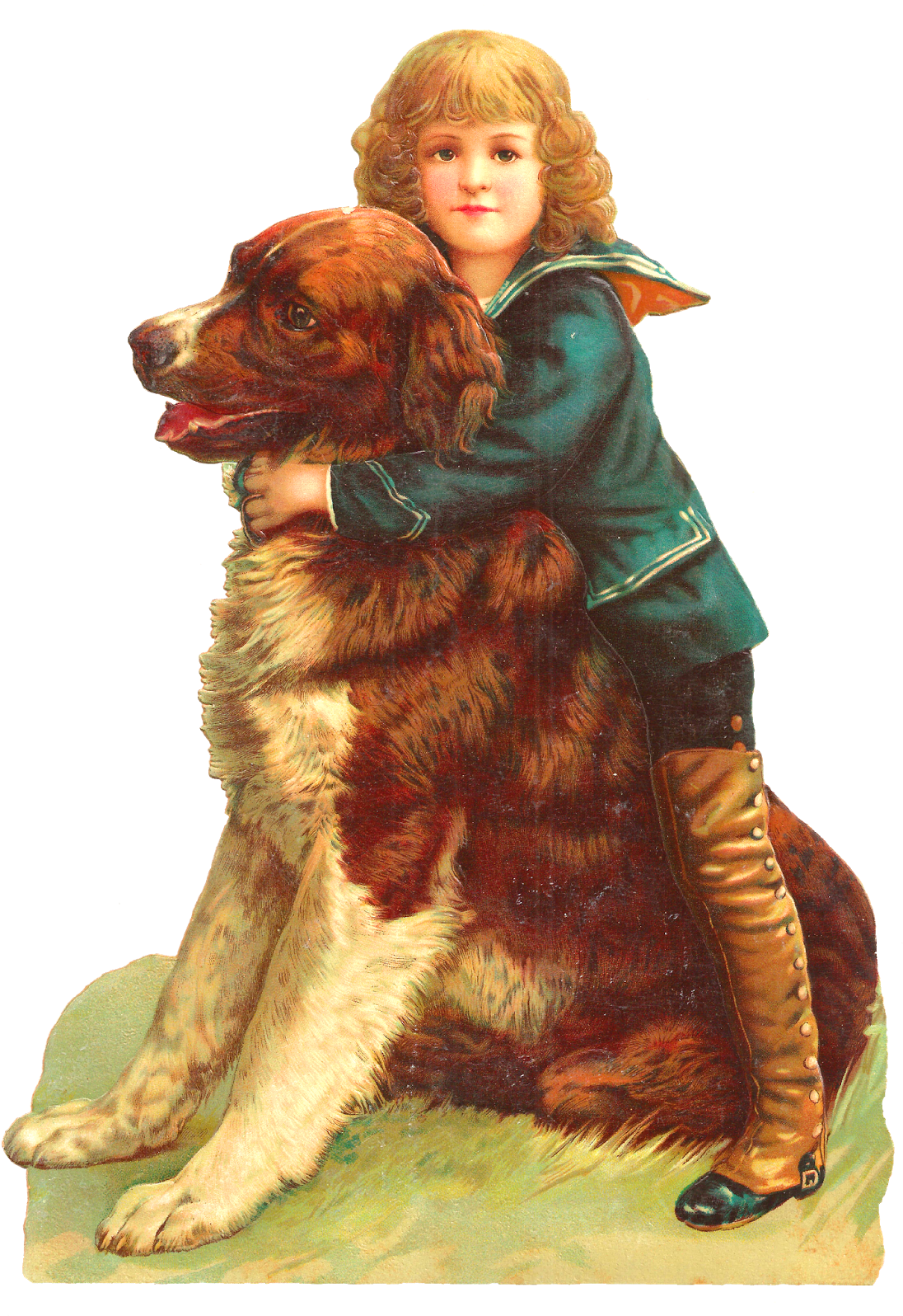 Digital Boy And Dog Download Vintage Child Hugging - Giant Dog Breed (1142x1600), Png Download