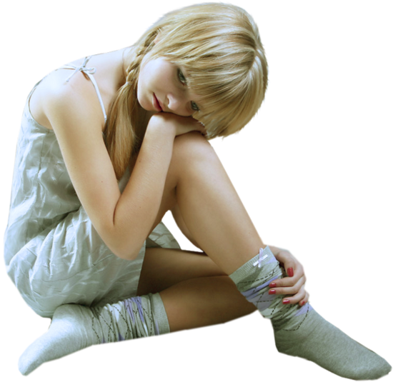 Girl Thinking - Sitting Sad Girl Png (585x600), Png Download