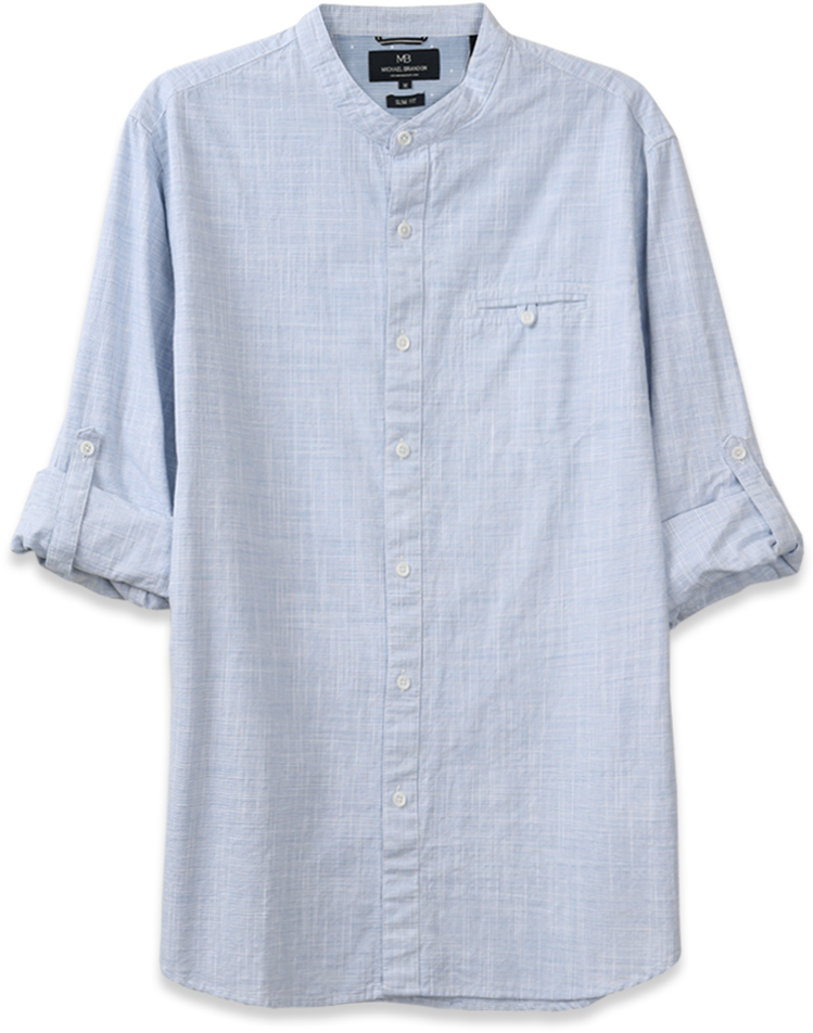 Collarless Crosshatch Shirt Collarless Crosshatch Shirt - Blouse (800x975), Png Download