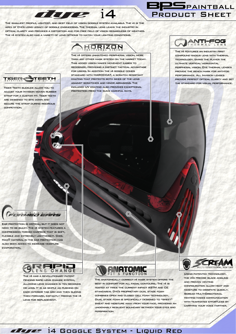 Dye I4 Paintball Goggle Mask Product Sheet - Dye Mask Paintball Red (800x1131), Png Download