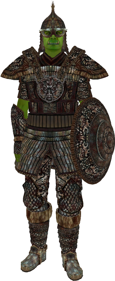 It Is Heavily Decorated, With A Crest On The Helm And - Oblivion Orcish Armor (588x950), Png Download