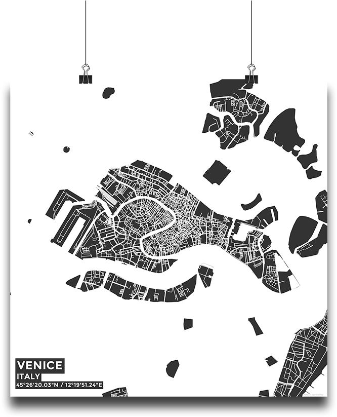 Premium Map Poster Of Venice Italy - Venice Map Black And White (683x1024), Png Download