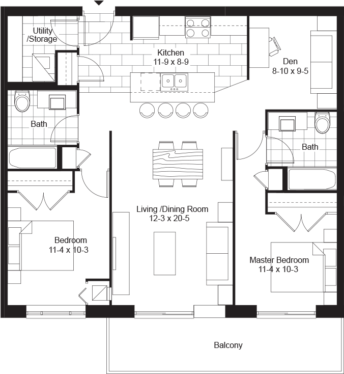 2 Bedrooms Den Bedrooms - Floor Plan (800x800), Png Download