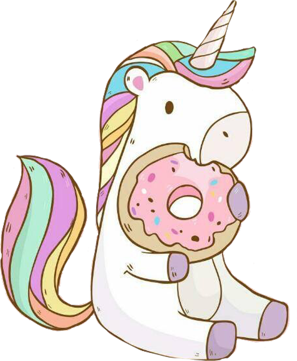 Unicornio Sticker - Kawaii Unicorn With Donut (1024x1241), Png Download