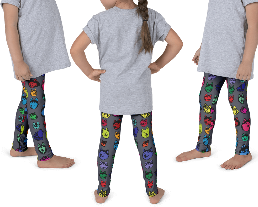 Siberian Husky Colorful Face Art - Kids Legging Mockup (1000x838), Png Download