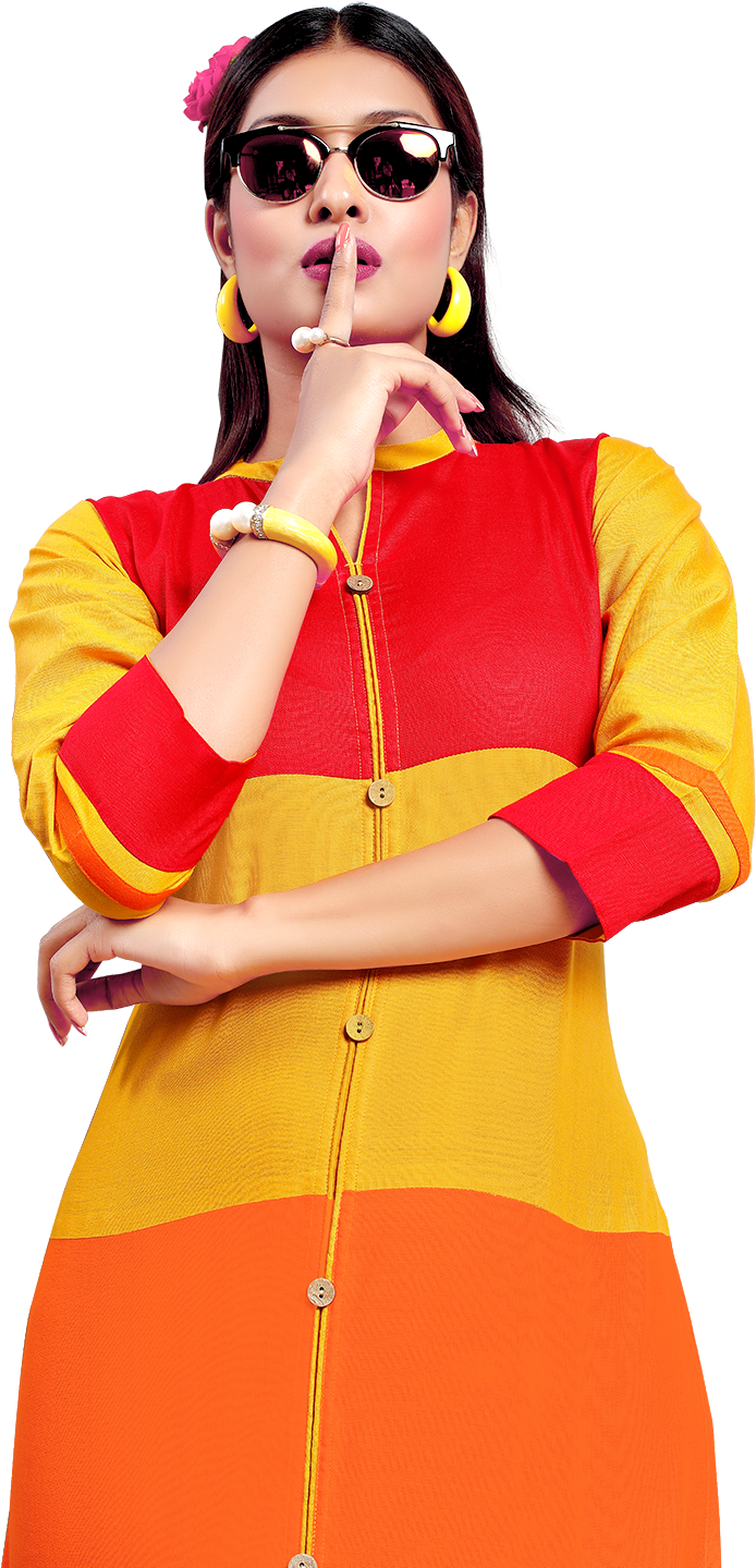 Yuri's Multicoloured Cotton Straight Kurti - Girl (1500x1500), Png Download