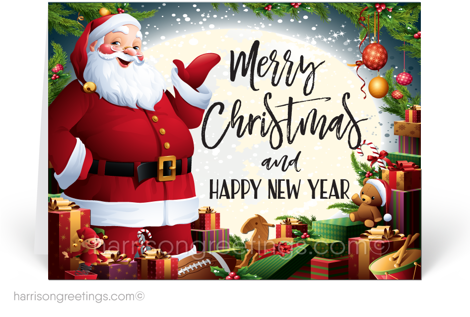 Traditional Santa Claus Merry Christmas Cards - Merry Christmas Traditional Santa (946x704), Png Download