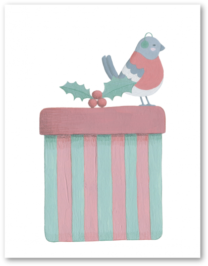 Bird & Gift Holiday Greeting Card - Cartoon (570x760), Png Download