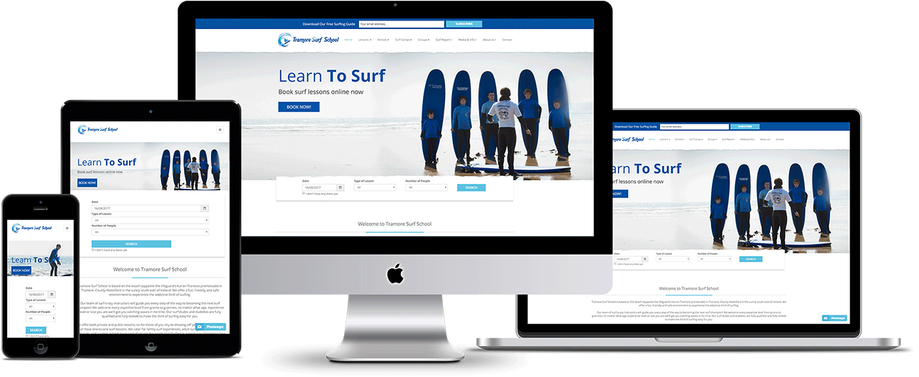 Tramore Surf School Has Been Running From The Beachfront - Responsive Application Design (1400x730), Png Download
